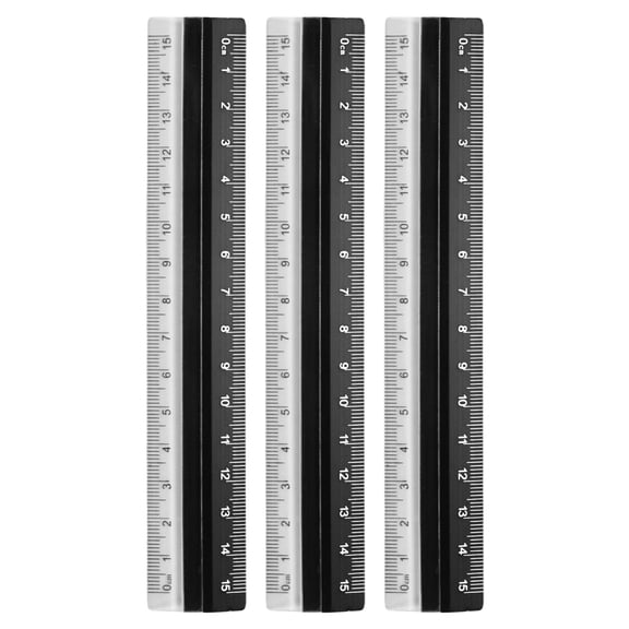 Uxcell 3pcs Straight Ruler 15cm Metric Plastic Aluminum Alloy Protractor Ruler Geometric Measure Tool for Architect Artist Office, Black