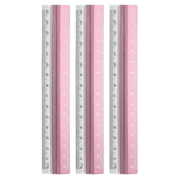Uxcell 3pcs Straight Ruler 15cm Metric Plastic Aluminum Alloy Protractor Ruler Geometric Measure Tool for Architect Artist Office, Pink