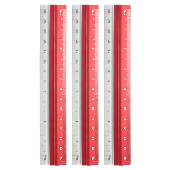 Uxcell 3pcs Straight Ruler 15cm Metric Plastic Aluminum Alloy Protractor Ruler Geometric Measure Tool for Architect Artist Office, Red