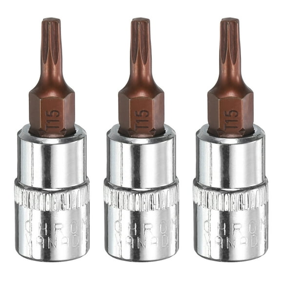 Uxcell 3pcs T15 Torx Bit Socket 1/4" Square Drive Star 6 Point Extension Impact Bit Power Nut Driver Set S2 & CR-V Steel Socket Ratchet Wrench Bits, Silver Red