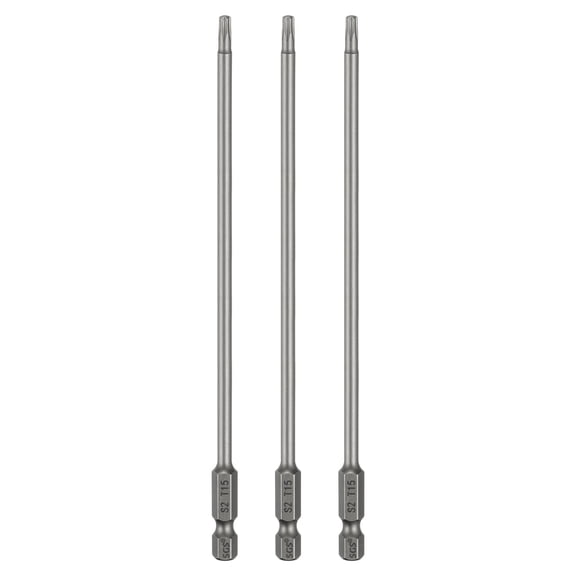 Uxcell 3pcs T15 Torx Head Screwdriver Bit 1/4" Hex Shank 6" (150mm) Long Magnetic No Hole Tip 6 Point Star Screw Driver
