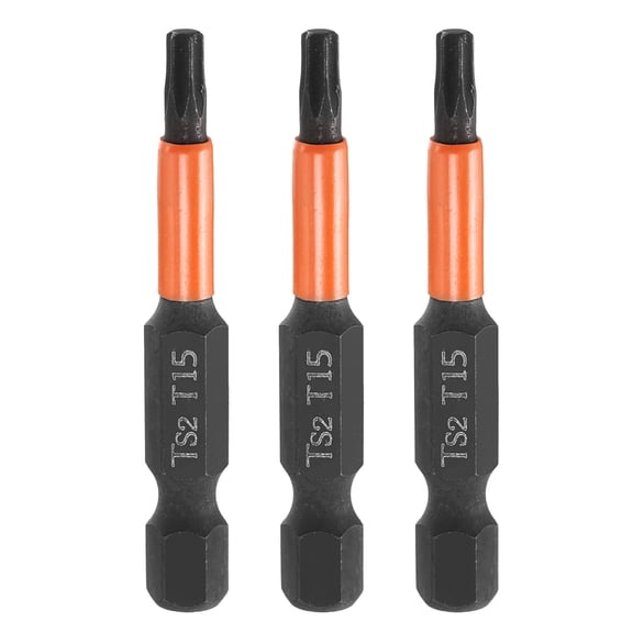 Uxcell 3pcs T15 Torx Head Screwdriver Bit 2" Long 1/4" Hex Shank Magnetic Tamper Proof 6 Point Star Screw Driver Black Phosphate