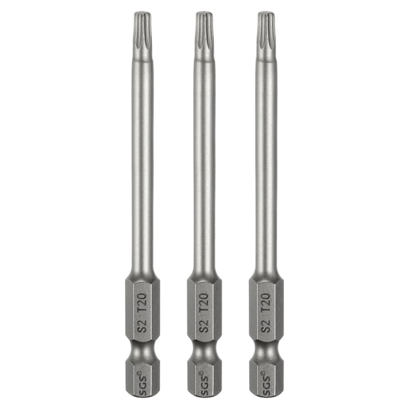 Uxcell 3pcs T20 Torx Head Screwdriver Bit 1/4" Hex Shank 3.15" (80mm) Long Magnetic No Hole Tip 6 Point Star Screw Driver