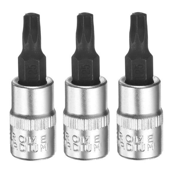 Uxcell 3pcs T25 Torx Bit Socket 1/4" Square Drive Star 6 Point Extension Impact Bit Power Nut Driver Set S2 & CR-V Steel Socket Ratchet Wrench Bits, Silver Black