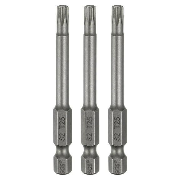 Uxcell 3pcs T25 Torx Head Screwdriver Bit 1/4" Hex Shank 2.6" (65mm) Long Magnetic No Hole Tip 6 Point Star Screw Driver