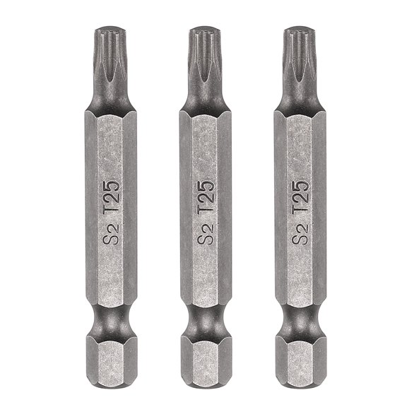 Uxcell 3pcs T25 Torx Screwdriver Bit 1/4" Hex Shank 50mm/2" Length Magnetic Star 6 Point Head S2 Steel Screw Driver Bit for Electric Manual Screwdrivers Repair