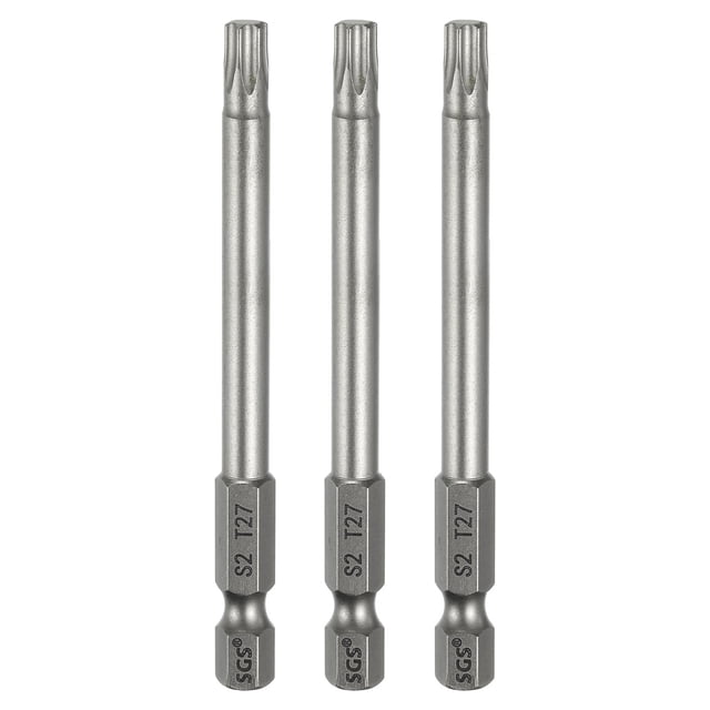 HARFINGTON 3-Pack T27 Torx Screwdriver Bits – 1/4" Hex Shank, 4" Long, S2 Steel, Magnetic & Tamper-Proof Star Drill Bits With Hole