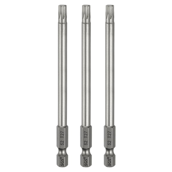 Uxcell 3pcs T27 Torx Head Screwdriver Bit 1/4" Hex Shank 4" (100mm) Long Magnetic No Hole Tip 6 Point Star Screw Driver