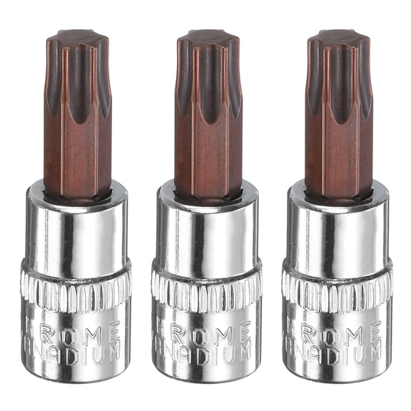 Uxcell 3pcs T40 Torx Bit Socket 1/4" Square Drive Star 6 Point Extension Impact Bit Power Nut Driver Set S2 & CR-V Steel Socket Ratchet Wrench Bits, Silver Red