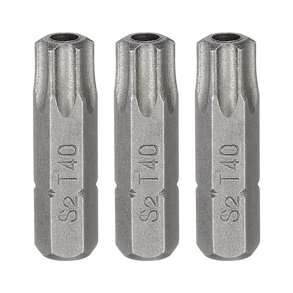 Uxcell 3pcs T40 Torx Screwdriver Bit 1/4" Hex Shank 25mm/1" Length S2 Steel Star 6 Point Head Hex Security Screw Driver Bits with Hole for Impact Electric Screw Driver Power Tools, Grey