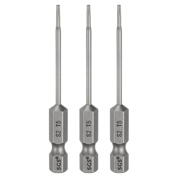 Uxcell 3pcs T5 Torx Head Screwdriver Bit 1/4" Hex Shank 2.6" (65mm) Long Magnetic No Hole Tip 6 Point Star Screw Driver