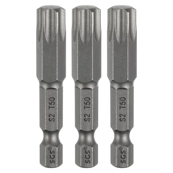 Uxcell 3pcs T50 Torx Head Screwdriver Bit 1/4" Hex Shank 2" (50mm) Long Magnetic No Hole Tip 6 Point Star Screw Driver
