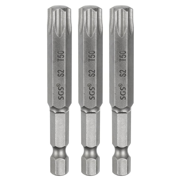 Uxcell 3pcs T50 Torx Head Screwdriver Bit 1/4" Hex Shank 2.6" (65mm) Long Magnetic No Hole Tip 6 Point Star Screw Driver