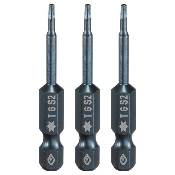 Uxcell 3pcs T6 Torx Screwdriver Bit 1/4" Hex Shank 2" Long S2 Steel Magnetic 6 Point Screw Driver Bits Industrial Grade Tamper Proof Star Drill Bits with No Hole Torx Head