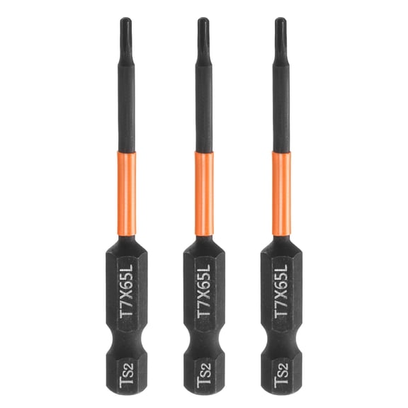 Uxcell 3pcs T7 Torx Head Screwdriver Bit 2.56" Long 1/4" Hex Shank Magnetic Tamper Proof 6 Point Star Screw Driver Black Phosphate