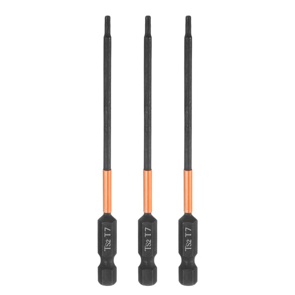 Uxcell 3pcs T7 Torx Head Screwdriver Bit 4" Long 1/4" Hex Shank Magnetic Tamper Proof 6 Point Star Screw Driver Black Phosphate