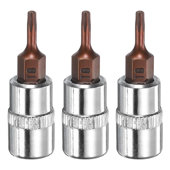 Uxcell 3pcs T8 Torx Bit Socket 1/4" Square Drive Star 6 Point Extension Impact Bit Power Nut Driver Set S2 & CR-V Steel Socket Ratchet Wrench Bits, Silver Red