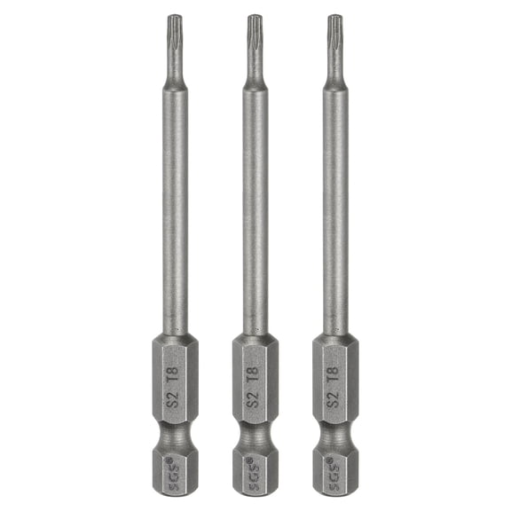 Uxcell 3pcs T8 Torx Head Screwdriver Bit 1/4" Hex Shank 3" (75mm) Long Magnetic No Hole Tip 6 Point Star Screw Driver