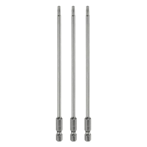 Uxcell 3pcs TT15 Security Torx Head Screwdriver Bit 6" (150mm) Long 1/4" Hex Shank Magnetic Tamper Proof 6 Point Star Screw Driver