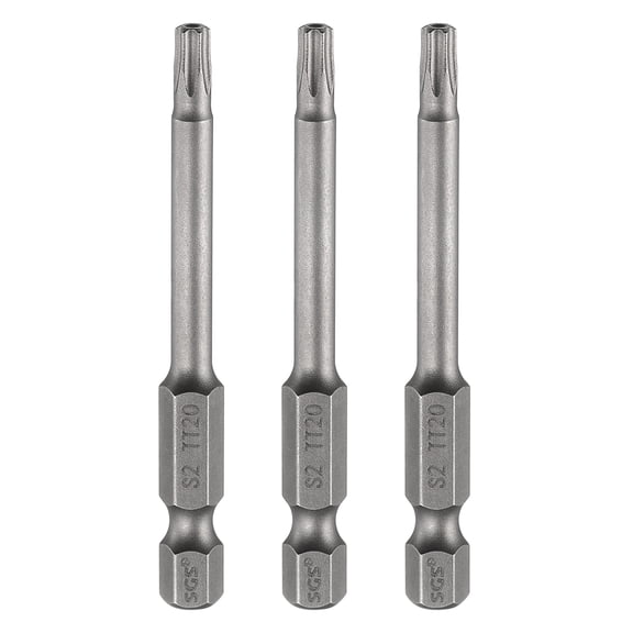 Uxcell 3pcs TT20 Security Torx Head Screwdriver Bit 2.56" (65mm) Long 1/4" Hex Shank Magnetic Tamper Proof 6 Point Star Screw Driver
