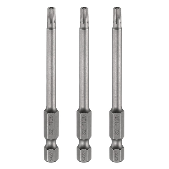 Uxcell 3pcs TT20 Security Torx Head Screwdriver Bit 3" (75mm) Long 1/4" Hex Shank Magnetic Tamper Proof 6 Point Star Screw Driver