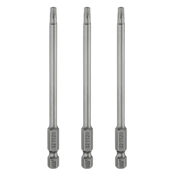 Uxcell 3pcs TT20 Security Torx Head Screwdriver Bit 4" (100mm) Long 1/4" Hex Shank Magnetic Tamper Proof 6 Point Star Screw Driver