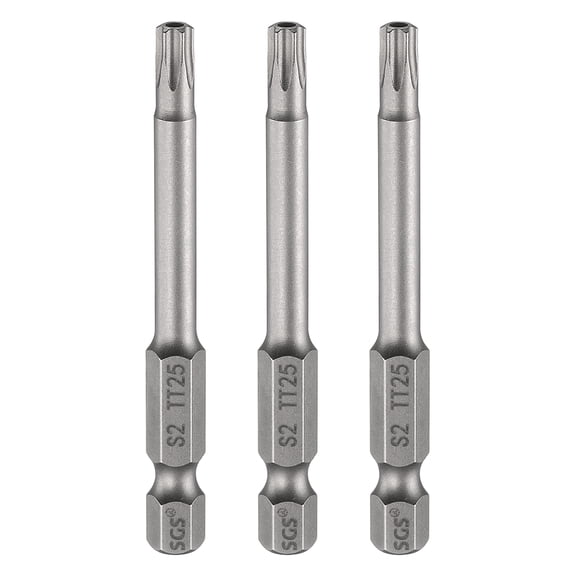 Uxcell 3pcs TT25 Security Torx Head Screwdriver Bit 2.56" (65mm) Long 1/4" Hex Shank Magnetic Tamper Proof 6 Point Star Screw Driver