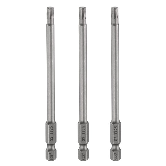 Uxcell 3pcs TT25 Security Torx Head Screwdriver Bit 4" (100mm) Long 1/4" Hex Shank Magnetic Tamper Proof 6 Point Star Screw Driver