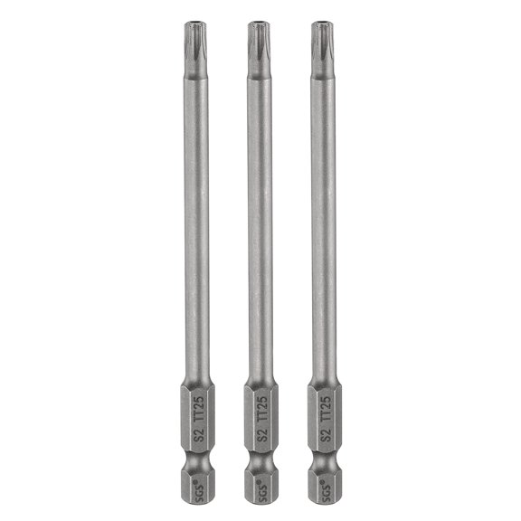 Uxcell 3pcs TT25 Security Torx Head Screwdriver Bit 4.33" (110mm) Long 1/4" Hex Shank Magnetic Tamper Proof 6 Point Star Screw Driver