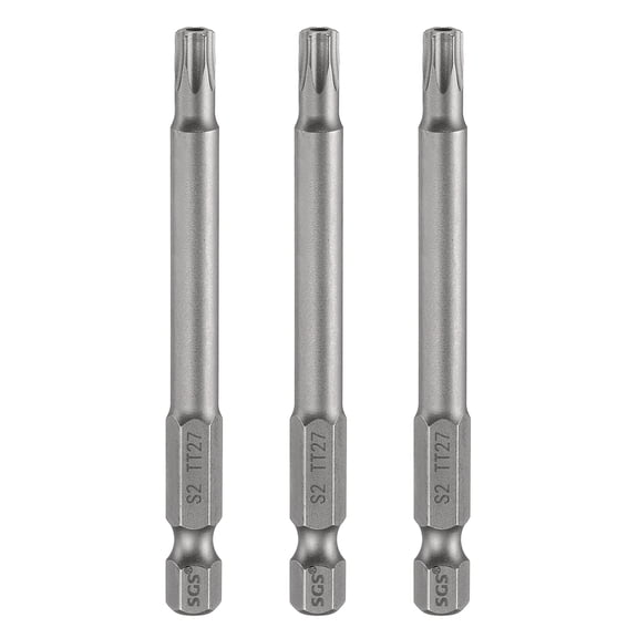 Uxcell 3pcs TT27 Security Torx Head Screwdriver Bit 3" (75mm) Long 1/4" Hex Shank Magnetic Tamper Proof 6 Point Star Screw Driver