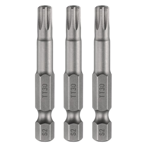 Uxcell 3pcs TT30 Security Torx Head Screwdriver Bit 2" (50mm) Long 1/4" Hex Shank Magnetic Tamper Proof 6 Point Star Screw Driver