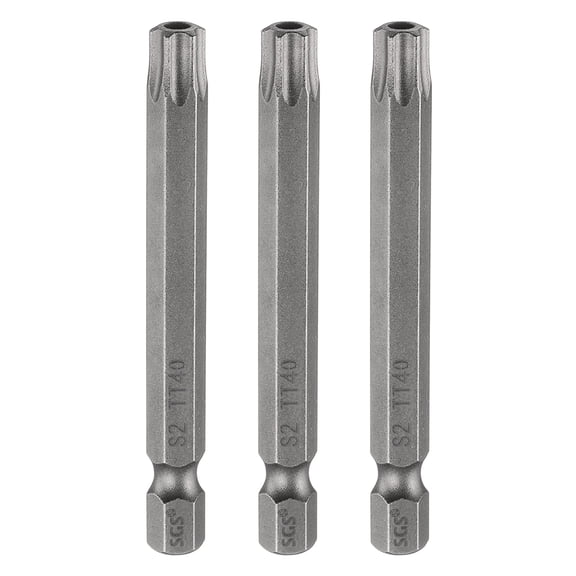Uxcell 3pcs TT40 Security Torx Head Screwdriver Bit 2.56" (65mm) Long 1/4" Hex Shank Magnetic Tamper Proof 6 Point Star Screw Driver