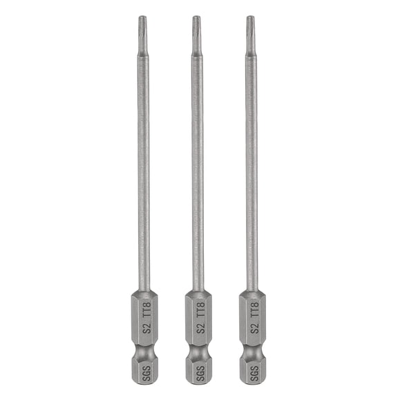 Uxcell 3pcs TT8 Security Torx Head Screwdriver Bit 4.33" (110mm) Long 1/4" Hex Shank Magnetic Tamper Proof 6 Point Star Screw Driver