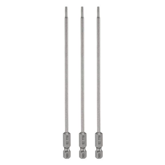 Uxcell 3pcs TT8 Security Torx Head Screwdriver Bit 6" (150mm) Long 1/4" Hex Shank Magnetic Tamper Proof 6 Point Star Screw Driver