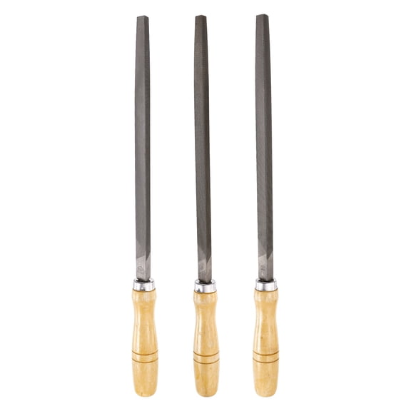 Uxcell 3pcs Triangle Coarse/Medium/Thin Cut File 10" Double Cut Teeth High Carbon Steel Hand Rasp File Wood Handle for Metal Wood Deburring Removing