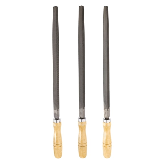 Uxcell 3pcs Triangle Coarse/Medium/Thin Cut File 12" Double Cut Teeth High Carbon Steel Hand Rasp File Wood Handle for Metal Wood Deburring Removing
