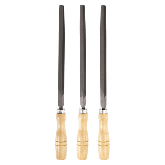 Uxcell 3pcs Triangle Coarse/Medium/Thin Cut File 8" Double Cut Teeth High Carbon Steel Hand Rasp File Wood Handle for Metal Wood Deburring Removing