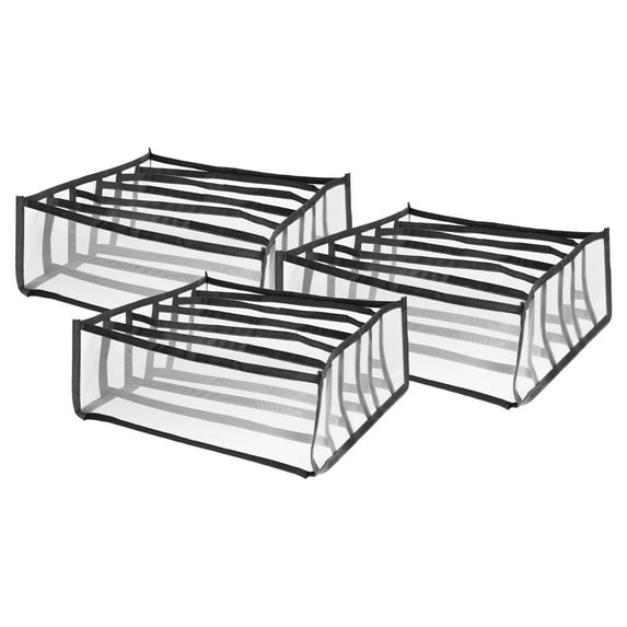 Uxcell 3pcs Underwear Drawer Organizer 6 Grids Foldable Storage Divider Boxes for Bra Socks Ties, Black