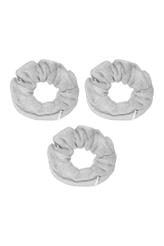 3pcs Velvet Scrunchie with Pocket Zipper (2 Inch) - Bling Elastic Bands Hair Ties Girls Women Hidden Compartment Pockets, for Ponytail Holder Travel Coins Keys, Silver