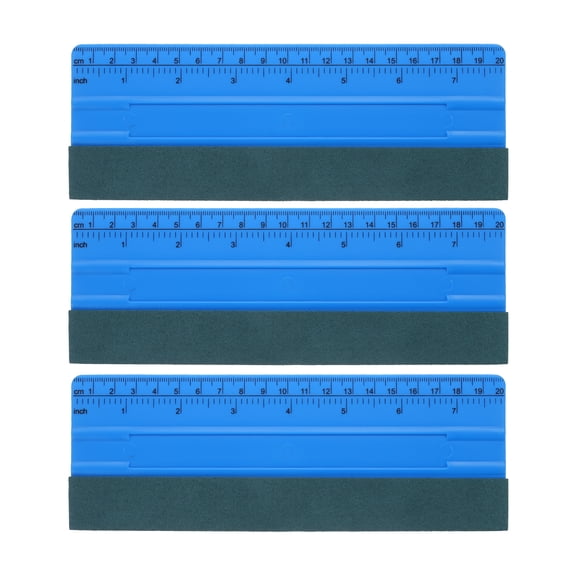 Uxcell 3pcs Vinyl Squeegee Felt Edge 7.6" Squeegee Felt Fabric Decal Vinyl Scraper with Ruler Measuring Car Wallpaper Smoothing Window Privacy Film Glass Tint Installation, Blue