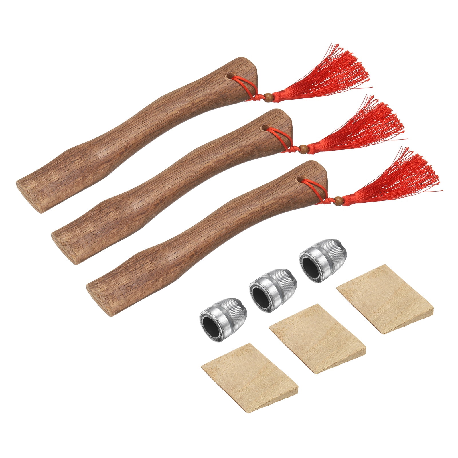 Uxcell 3pcs Wood Axe Handle Replacement 10.2" Universal Hickory Hatchet Handles with Wooden and Round Wedges for Camping Gardening Axe