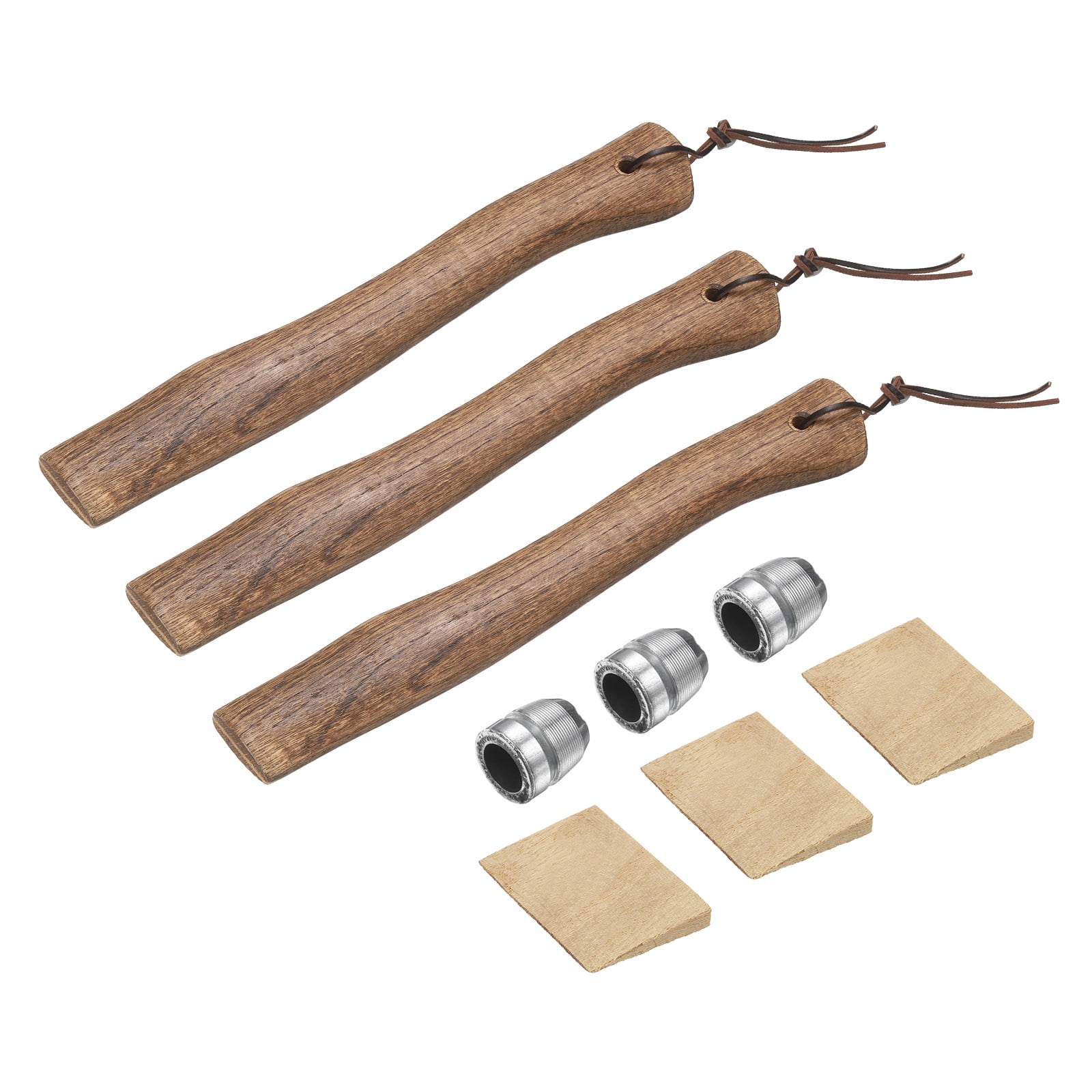 Uxcell 3pcs Wood Axe Handle Replacement 13" Universal Hickory Hatchet Handle with Wooden and Round Wedge for Camping Garden Axe