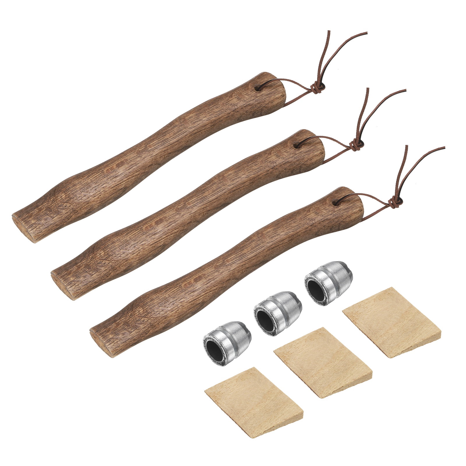 Uxcell 3pcs Wood Axe Handle Replacement 13" Universal Hickory Hatchet Handle with Wooden and Round Wedge for Camping Gardening Axe