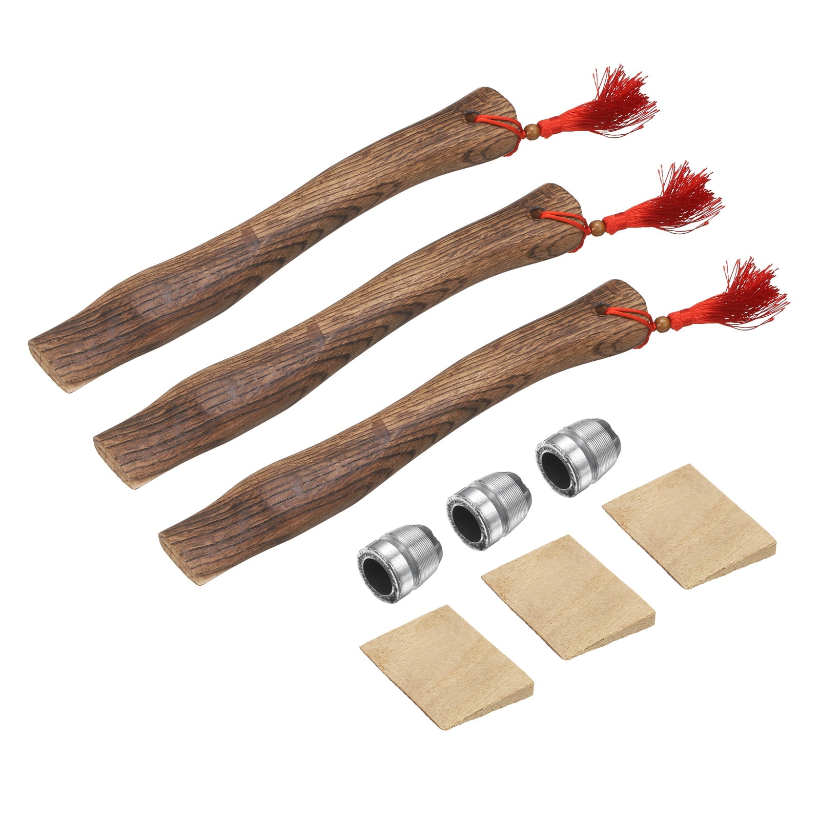 Uxcell 3pcs Wood Axe Handle Replacement 13" Universal Hickory Hatchet Handles with Wooden and Round Wedges for Camping Garden Axe