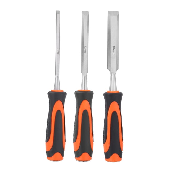 Uxcell 3pcs Wood Chisel Set 1/4"-11/16" CR-V Steel Beveled Edge Blade Wood Working Chisel Woodworking Tools with Plastic Handle for Carving Woodworking DIY Projects