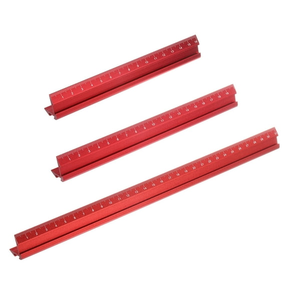 Uxcell 3pcs Woodworking Edge Ruler Set 16/20/30cm 90° V Shaped Straight Ruler, Red