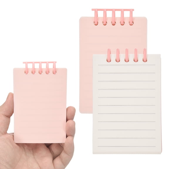 Uxcell 3x5" Aesthetic Pocket Notebooks, 2Pcs Removable Page Spiral Notepads with Lined Portable Flip Notes Mini Pads Bulk 80 Sheets/160 Pages Lined Memo for Office Work, Pink