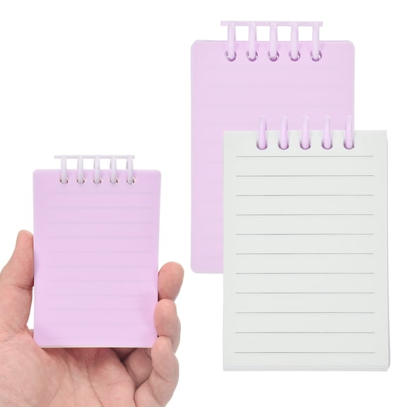 Uxcell 3x5" Aesthetic Pocket Notebooks, 2Pcs Removable Page Spiral Notepads with Lined Portable Flip Notes Mini Pads Bulk 80 Sheets/160 Pages Lined Memo for Office Work, Purple