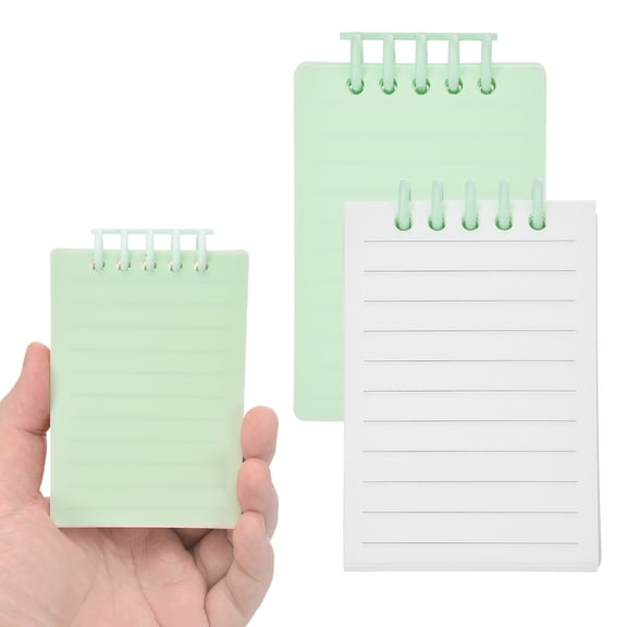 Uxcell 3x5" Aesthetic Pocket Notebooks, 2Pcs Removable Page Spiral Notepads with Lined Portable Flip Notes Mini Pads Bulk 80 Sheets/160 Pages Lined Memo for Office Work, Green