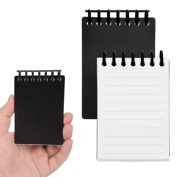 Uxcell 3x5" Aesthetic Pocket Notebooks, 2Pcs Spiral Notepads with Lined Pages Plastic Ring Portable Flip Notes Mini Note Pads Bulk 80 Sheets/160 Pages Lined Memo for Office at Work, Black